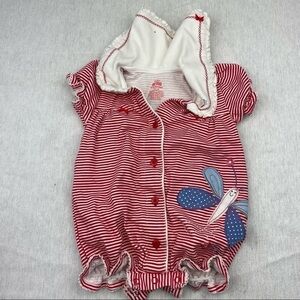 3/$15 Okie Dokie Red White Striped Romper With Collar  Butterfly Size 6-9 months